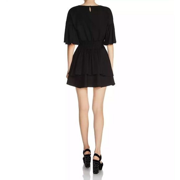 Maje Size M Rotery Grommet Trim Dress Mini LBD Flowy Rocker Bell Sleeve Flare - Picture 2 of 15